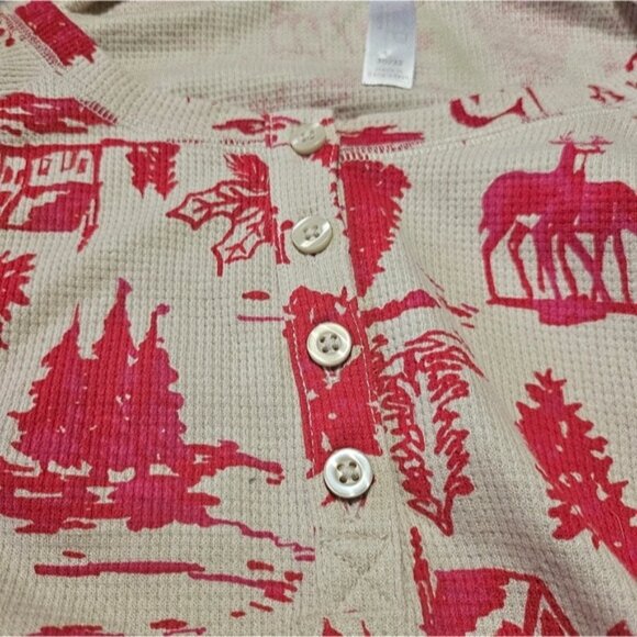 Sleep by Cacique Thermal Henley Pj set Winter scene Cream & Red Size 30/32 - Picture 10 of 16